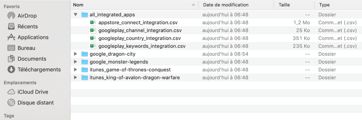 AppTweak ASO Tool: Export structure